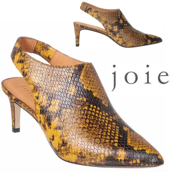 Joie Yellow Black Rines Snake Leather Heel Pump Fashion Pointed Toe Sandal Shoe - Picture 1 of 11